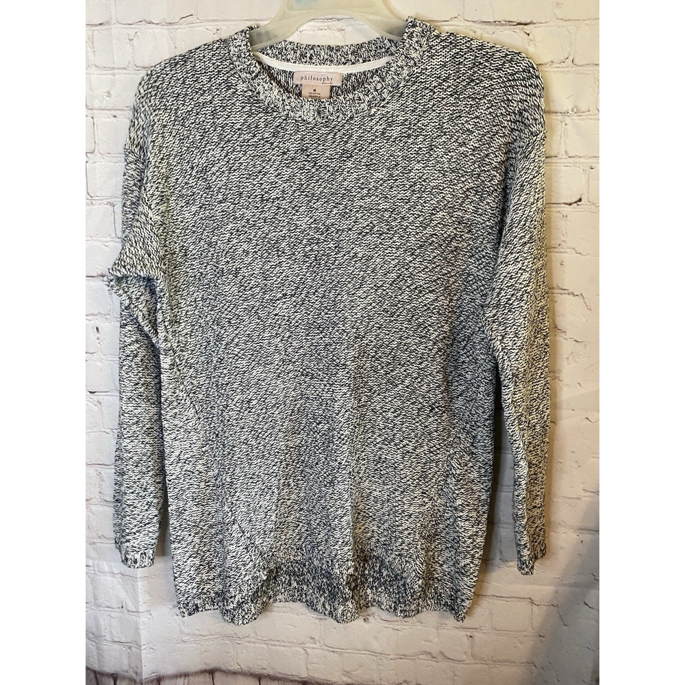 PHILOSOPHY Sweater Women's Medium Black White Crochet Knit Pullover Top